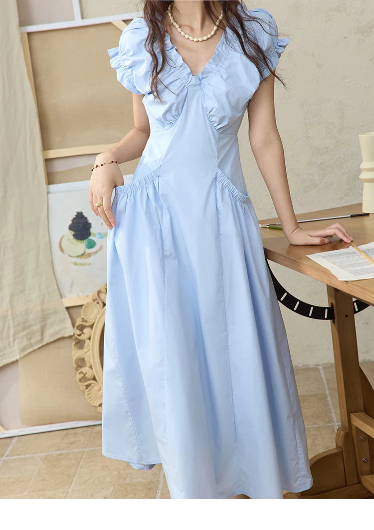 Mishow V-Neck Puff Sleeve Office Midi Dress MXD29L1934