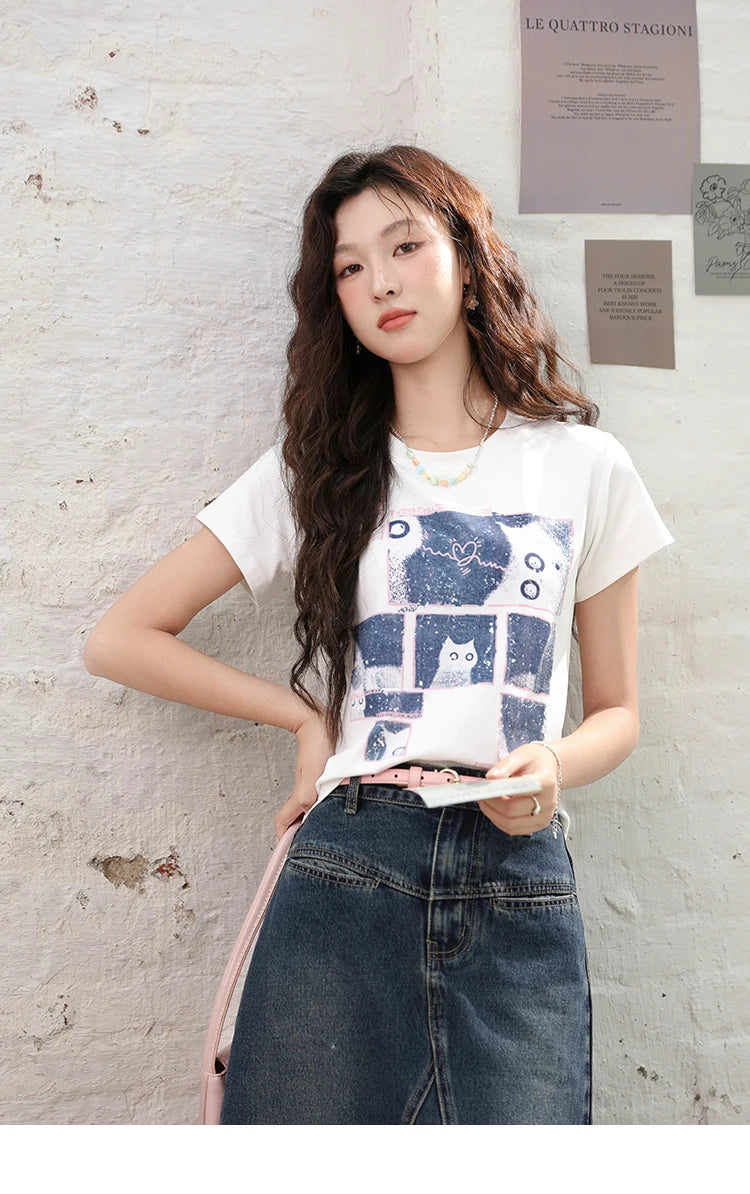 MISHOW Denim Fishtail Skirt 2024 Summer Retro Casual Love Embroidered Pockets Skirt A-line Umbrella Knee-Length Skirt MXD28B0414