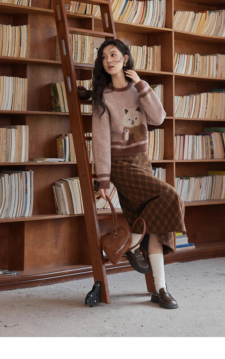 MISHOW Faux Sable Sweater Women 2024 Autumn Winter Sweet Gentle Loose Basic Soft Cartoon O-Neck Long Sleeve Pullovers MXD45Z0860