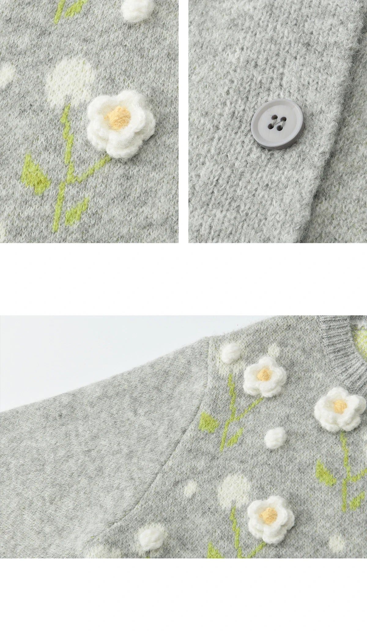 MISHOW Women's Gray Knitted Cardigan 2025 Winter Flower Embroidery Round Collar Single-breasted Warm Slim Sweaters MXE91Z2836