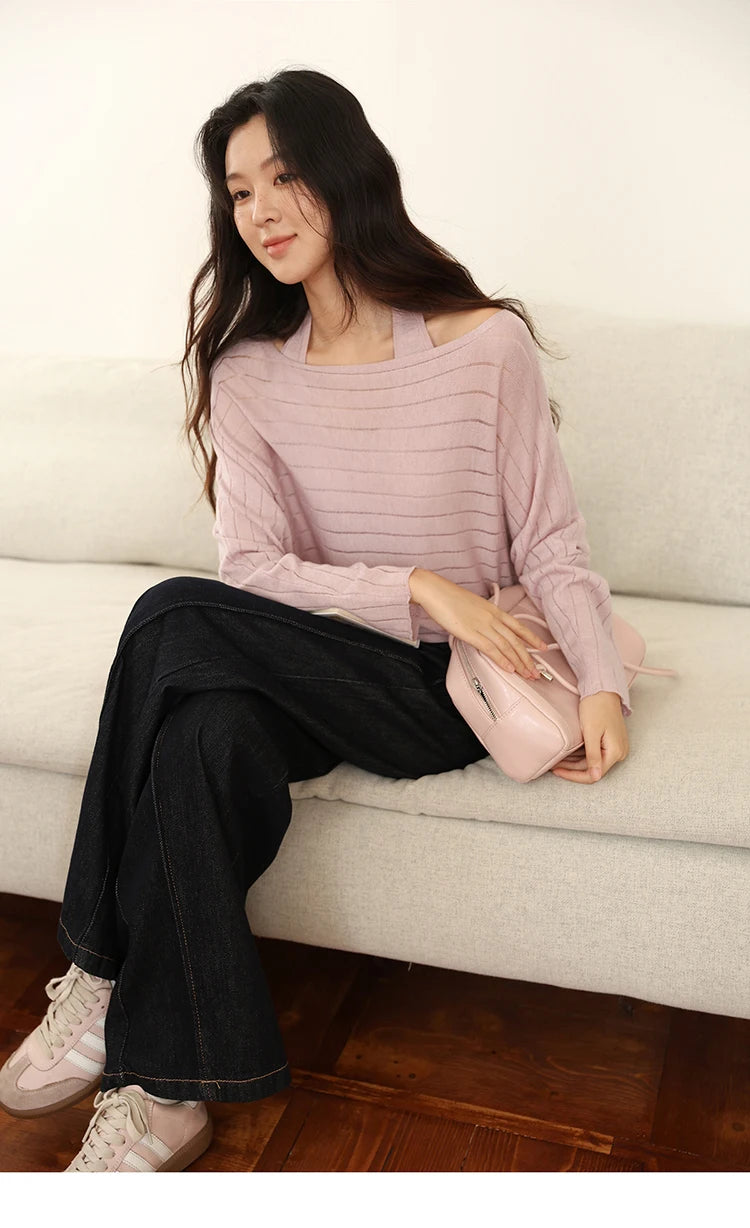 MISHOW Striped Short Hanging Neck Top Two-piece Set 2025 Autumn Wool Blend Knitted Sweater Casual Fashion Top Sets MXE46T1399