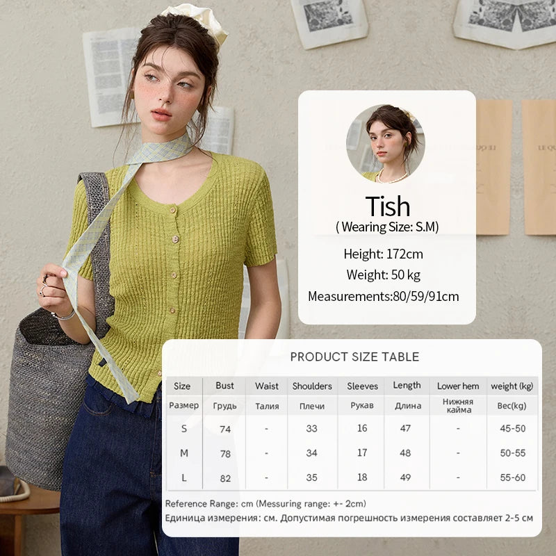 MISHOW Summer Knitted T-Shirts 2025 New Solid Short Sleeve Round Neck Thin Tops Female Fashion Versatile Office Lady MXE31Z1229