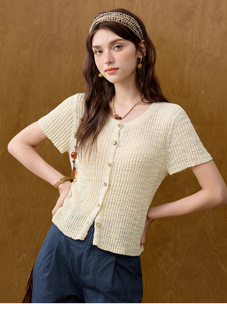 MISHOW Summer Knitted T-Shirts 2025 New Solid Short Sleeve Round Neck Thin Tops Female Fashion Versatile Office Lady MXE31Z1229