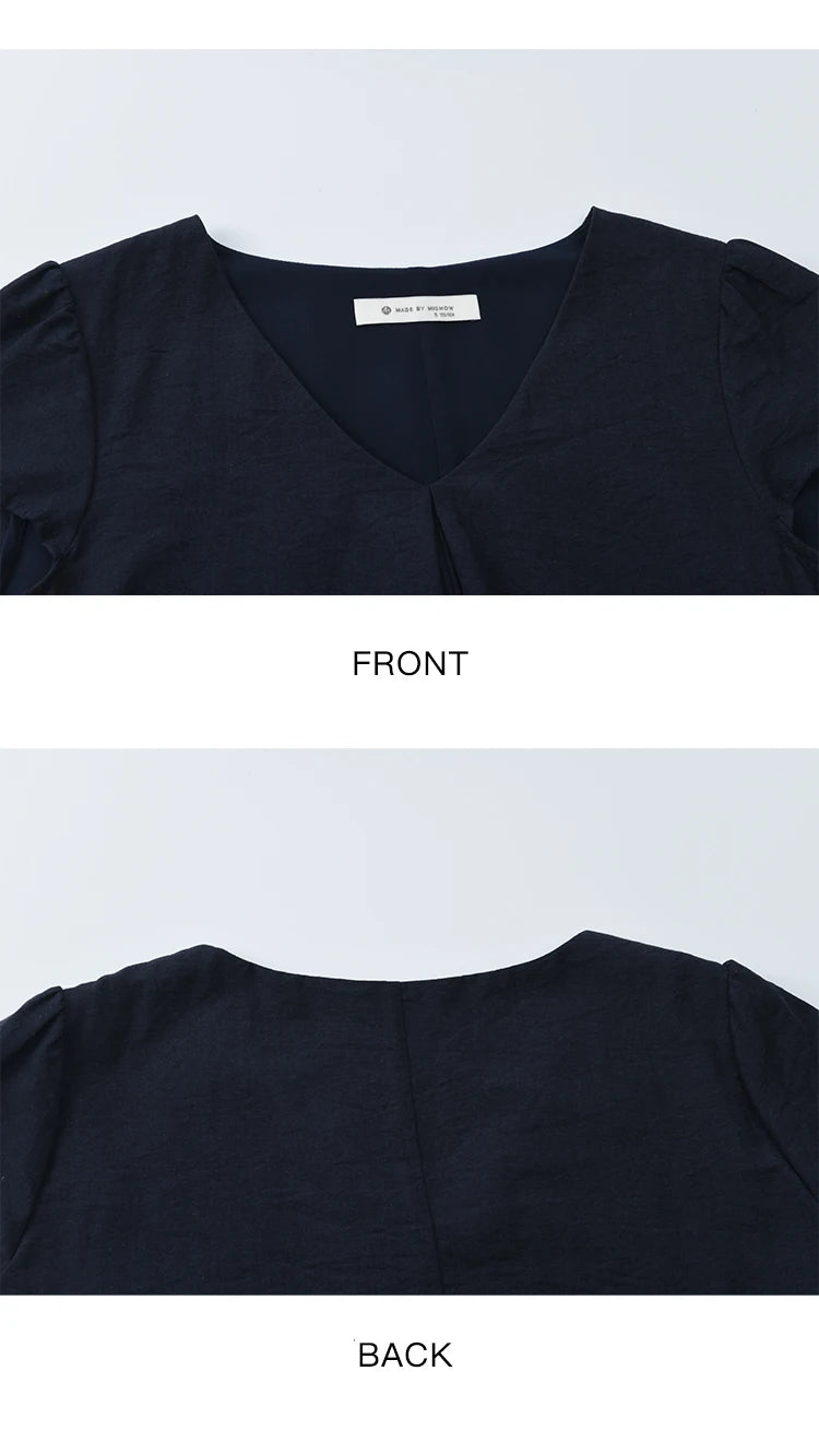 MISHOW Women's Two Piece Set 2025 Summer Spliced Lotus Leaf Edge V-neck Blouse Fashion Geometric Wide Leg Pants Set MXE39T0670