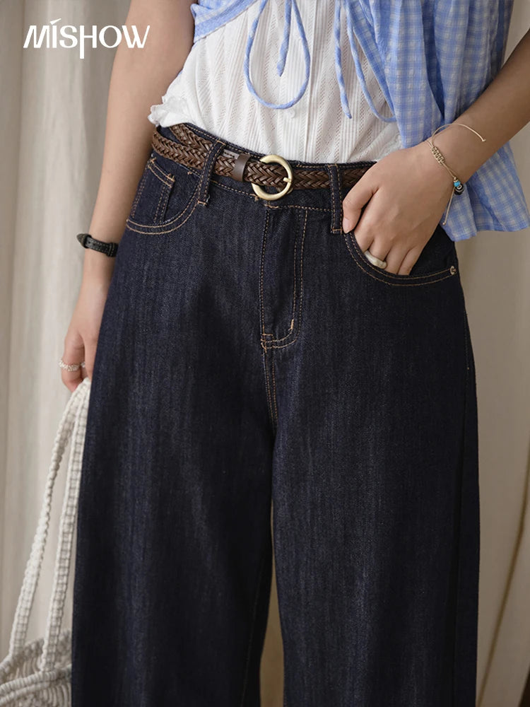 MISHOW Women's Straight Pants 2025 Summer Fashion High Waist Wide Leg Jeans Slim Zipper Pants Casual Female Clothing MXE37K0995