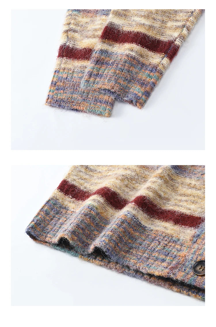 MISHOW Striped Sweaters Short Contrast Color Loose Casual O-Neck Single Breasted Tops Soft Warm Knitted Cardigans MXD59Z1061