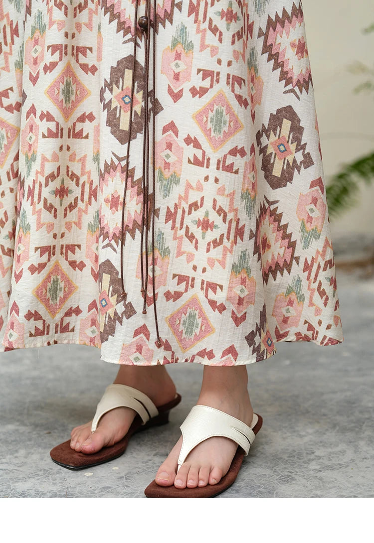 MISHOW Women's Geometric Print Half Skirt 2025 Summer Retro Prairie Chic Pocket Vacation A-line Skirt Female Clothing MXE37B0760