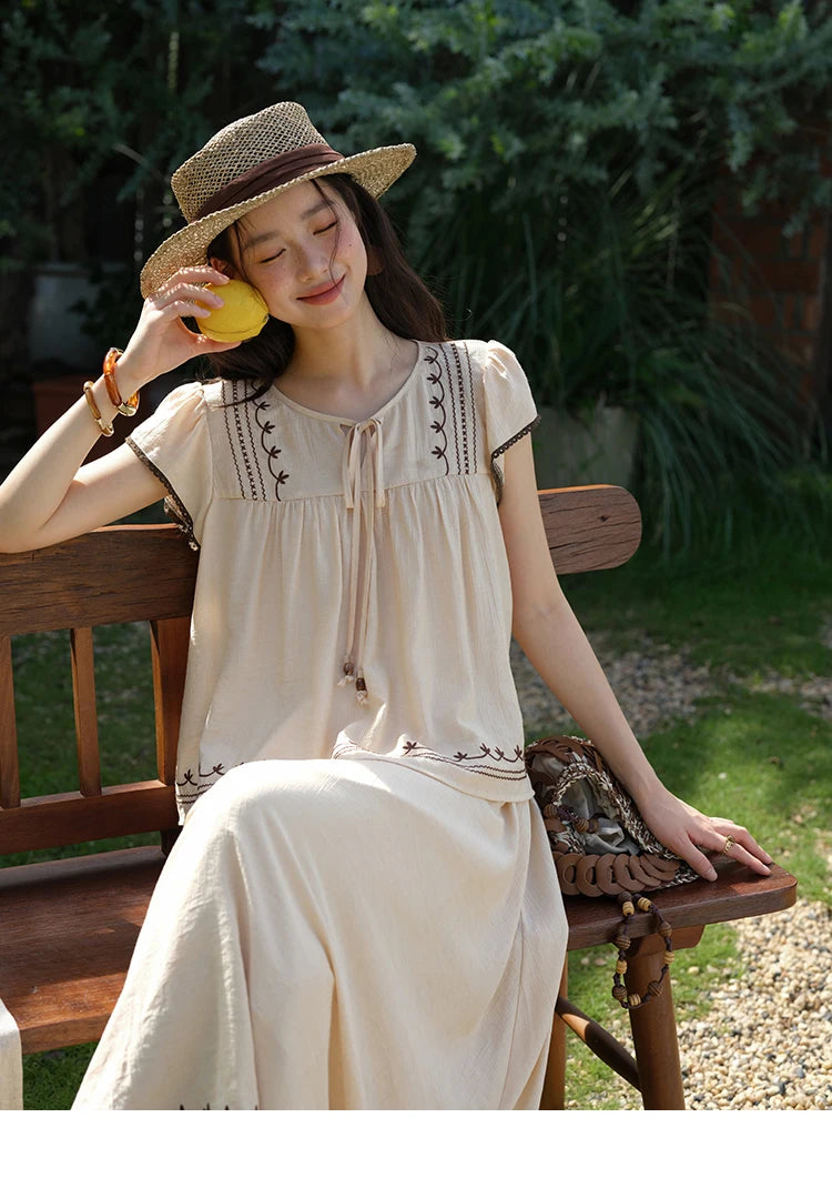 MISHOW Women Two Piece Set 2025 Summer Female Embroidery Flying Sleeve Lace Spliced Top Loose Elastic Waist Skirt Set MXE39T0667