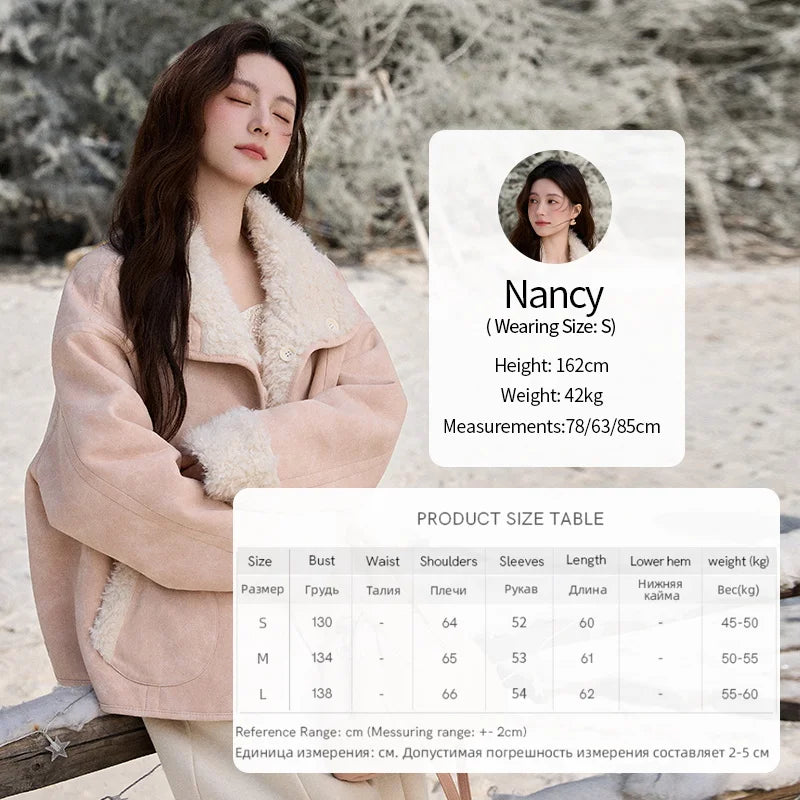 MISHOW Women's Double Sided Wearing Jacket 2025 Winter Lamb Wool Lapel Coat Warm Windproof Commuter Coat with Pockets MXE91W1015