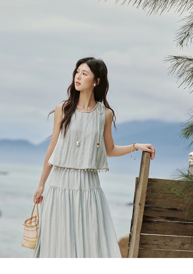 MISHOW Casual Vest Skirt Sets for Women Summer 2025 Sleeveless Round Neck Vests Solid Midi Skirts Female Fashion MXE33T0526