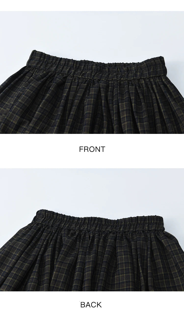 MISHOW Green Plaid Short Skirt Autumn Handmade Flower Tie Brushed Fabric Skirt Elastic Waist Hem Splic Lace Skirts MXE44B2407
