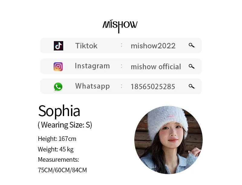 MISHOW Luxury Women's Sweaters 2025 Winter Blue Polo Collar Cable Knit Faux Mink Pullovers Loose Commute Tops Lady MXE88Z2756