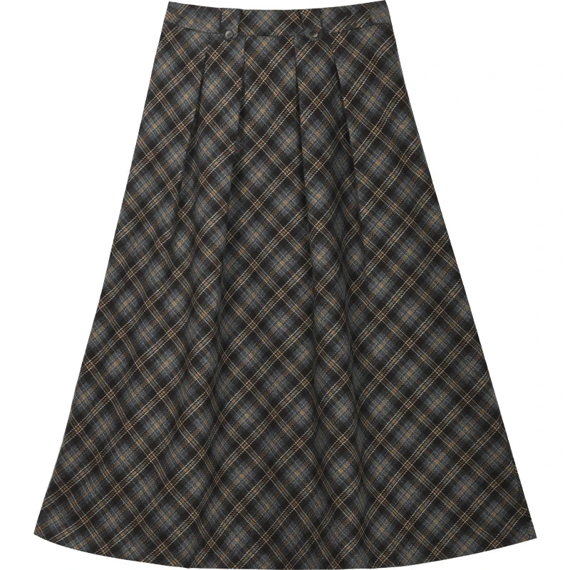 MISHOW Blue Plaid Vest Retro Skirt Separately Women 2024 Winter Retro Plaid Irregular Square Collar Top Midi Skirt MXD44W0454