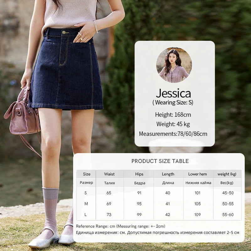 MISHOW Women's Retro Deep Blue Short Denim Skirt Spring High Waist Slim A-line Skirts Denim Commuting Versatile Skirt MXE13B0658