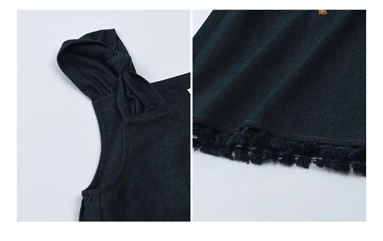 MISHOW Women's Fashion Strap Vest Summer 2025 Embroidery Lace Sleeveless Lady Camis Casual Vacation Tassel Denim Top MXE37X1860