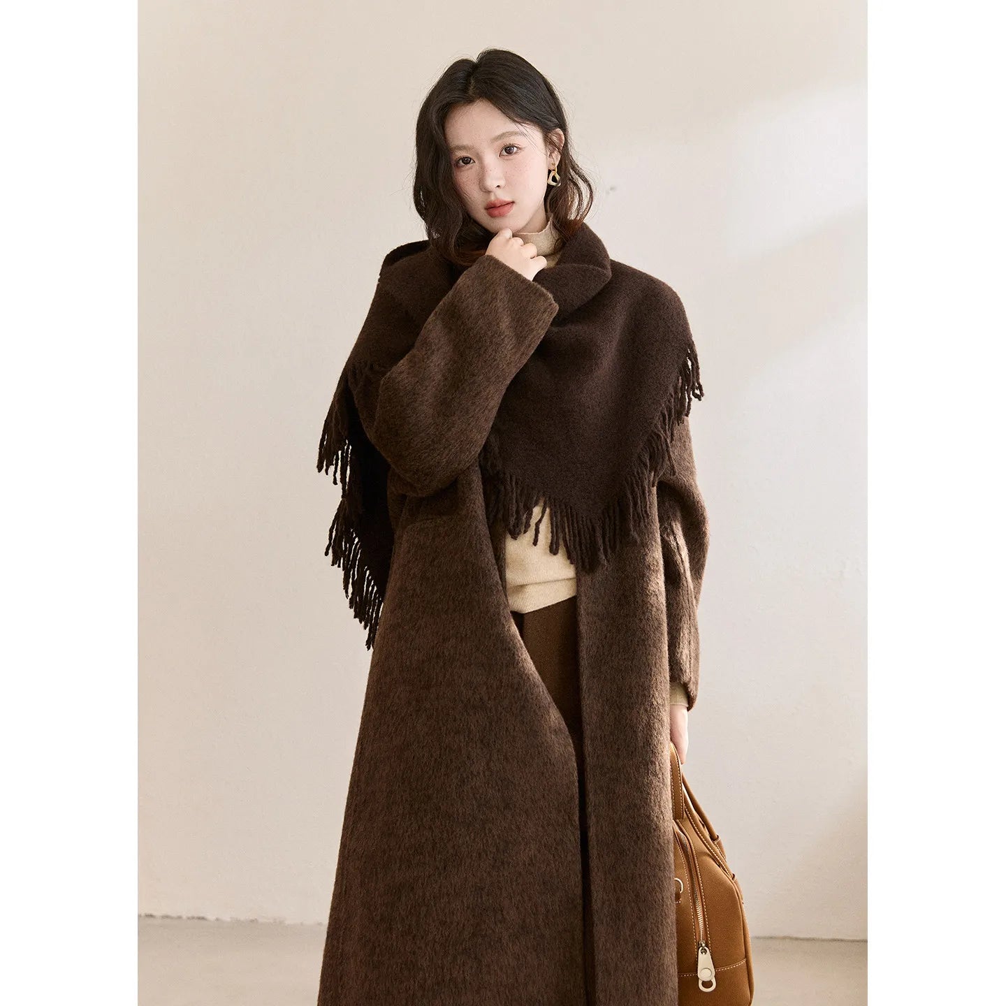 MISHOW Women's Woolen Coat with Scarf Winter Invisible Buckle Design Wool Overcoat Loose Elegant Warm Outerwear MXE93W1030