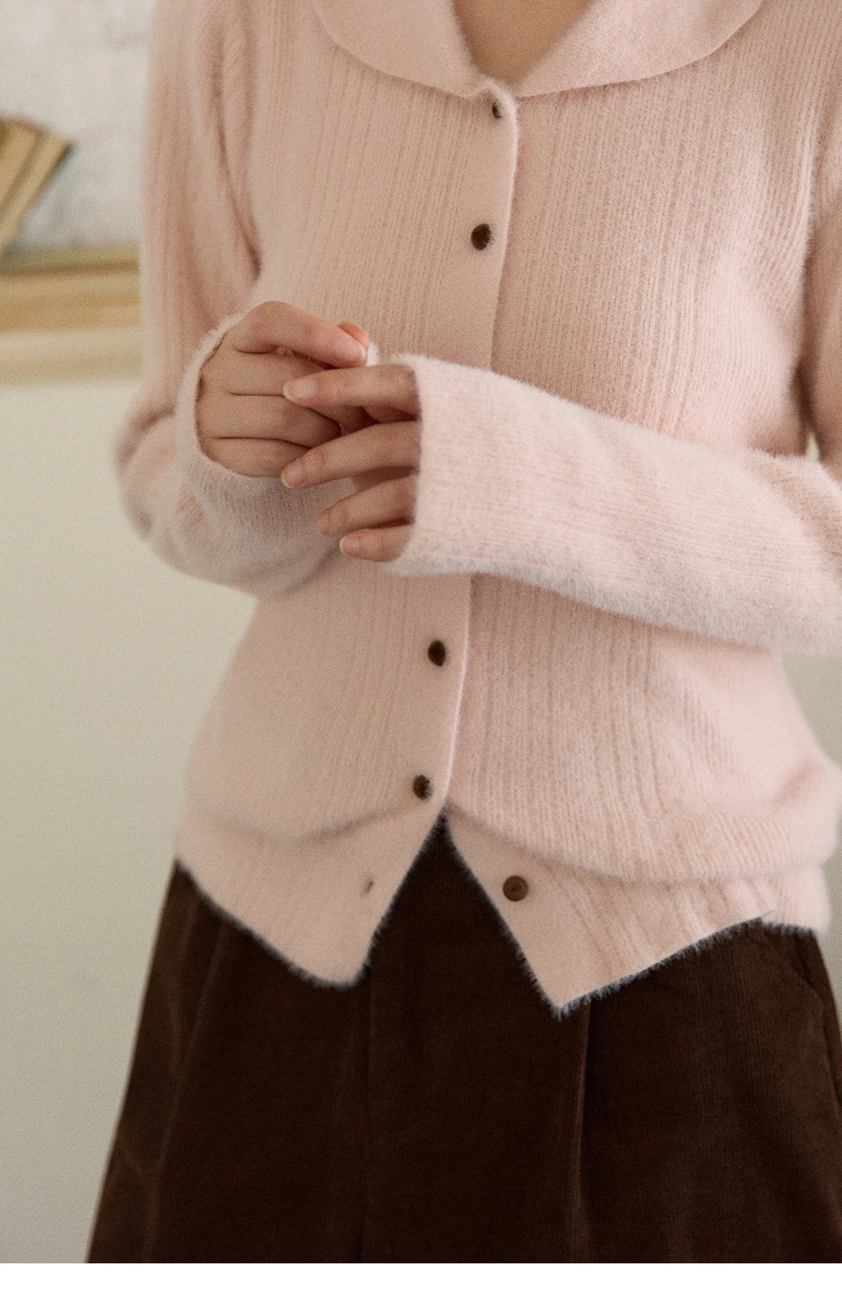 MISHOW Woman Yellow Cardigan 2025 Winter Imitation Mink Fur Knitted Cardigan Turn-down Collar Long Sleeves Soft Top MXE89Z2671