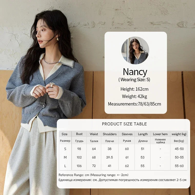 MISHOW Fake Two-piece Sweater Women Fashion Splicing Lapel Knitwear 2024 fall winter New Design Retro V-neck Cardigan MXD41Z0712