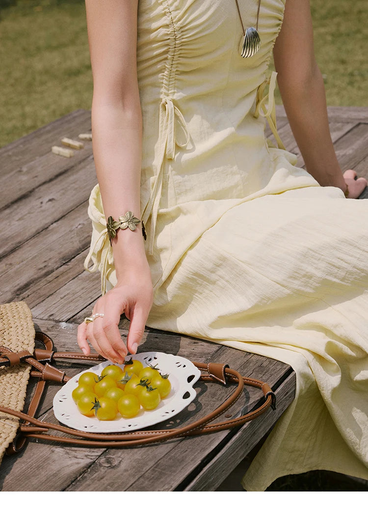 MISHOW Office Lady Summer Dress Women New 2025 Sleeveless Round Neck Drawstring Waist with Pockets Slim Dresses Woman MXE34L2228