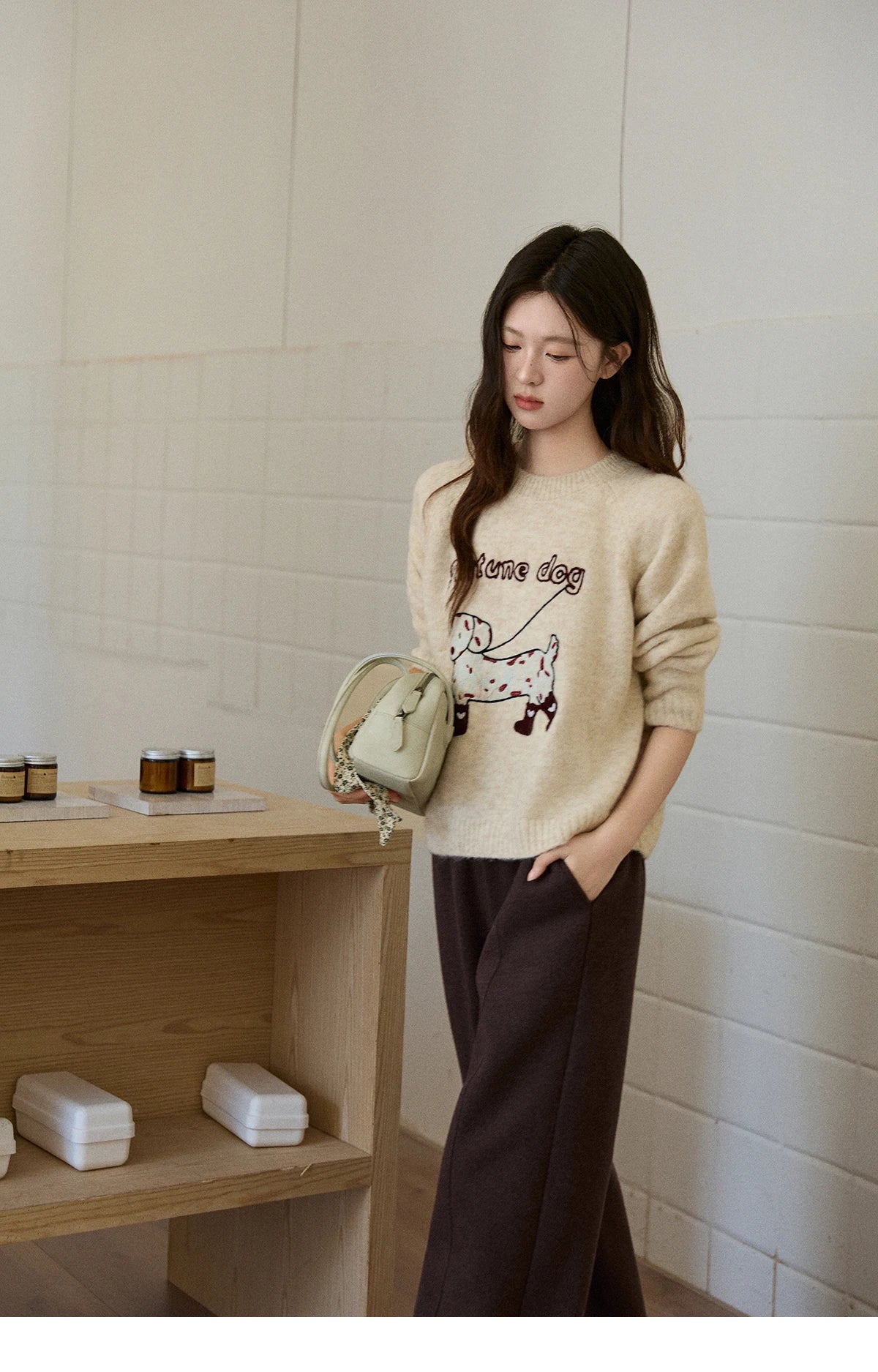 MISHOW High Waist Wide Leg Pants for Women 2025 Winter Casual Loose Thick Fleece Warm Knit Pants Straight Trousers MXE92K1127