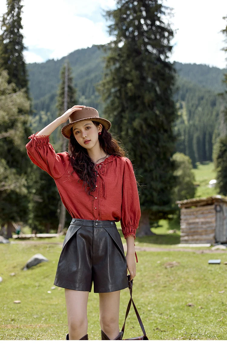 MISHOW French Retro Lace Collar Shirt for Women 2024 Autumn Bow Tie Top Lantern Sleeves Seven Quarter Sleeves Shirt MXD41X1621