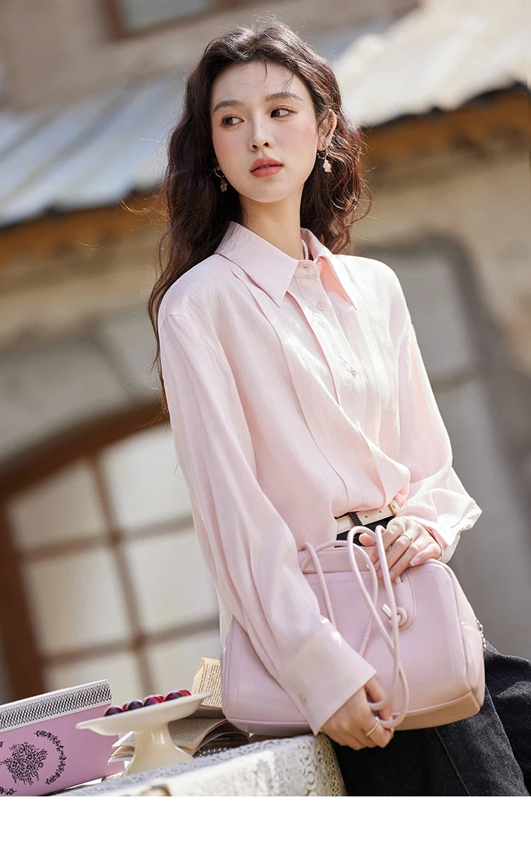 MISHOW Solid Loose Fit Shirt Dropped Shoulder Turn-Down Collar MXE13C0405