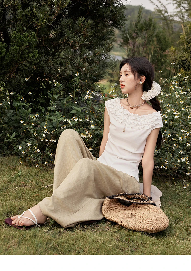 MISHOW French Stringy Selvedge One Neck T-shirt for Women Summer 2025 Raglan Sleeves Wool Short Top Sexy Solid Tees MXE34T0605