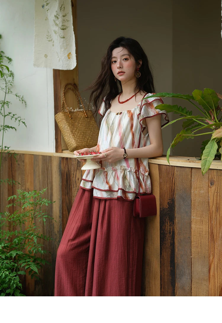 MISHOW Women's Wide Leg Pants 2025 Summer New Office Lady Fashion High Waist Casual Pocket Red Pants Female Clothing MXE38K0952