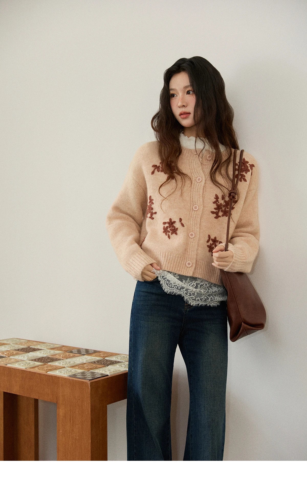 Mishow Floral Embroidery Round Neck Wool Cardigan MXE86Z2724