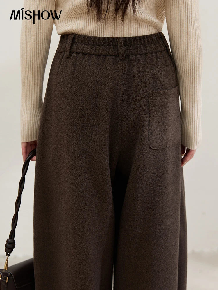 MISHOW Women Pants 2025 Autumn Winter Retro Brown Wide-leg Pants High Waist Design Loose Casual Drape Pants MXE88K1122