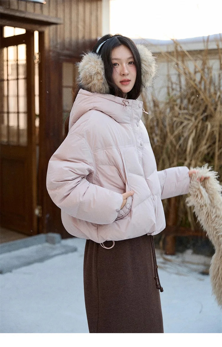 MISHOW Women's Short Coat with 90% White Duck Down Filling Windproof Down-proof Hooded Jacket Lightweight Warm Coat MXE51Y0080