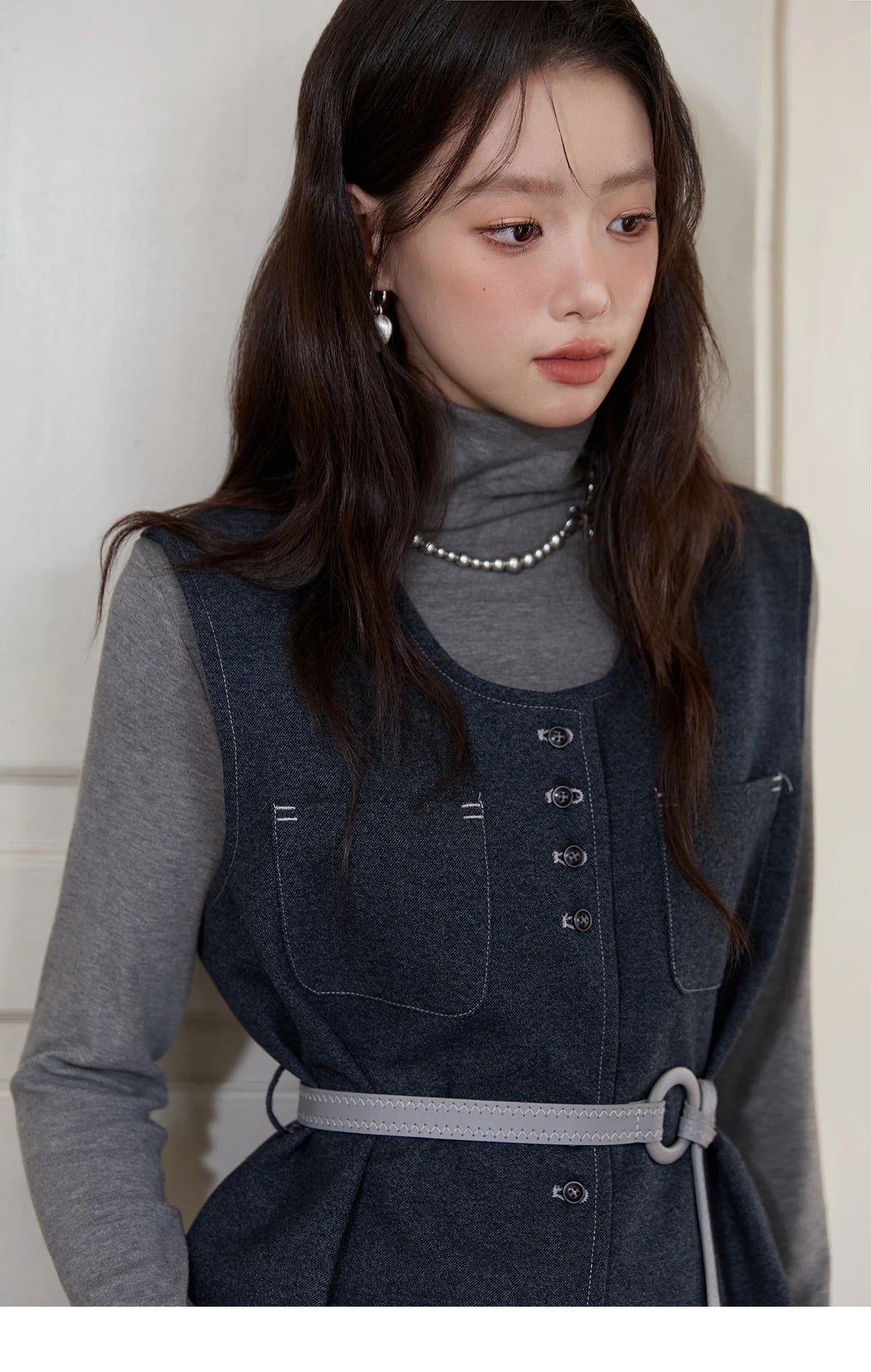 MISHOW Blue Three-piece Suit for Women 2025 Autumn Sleeveless Vest Straight Midi Skirt Slim Knit Tops Skirt Set MXE49T1421