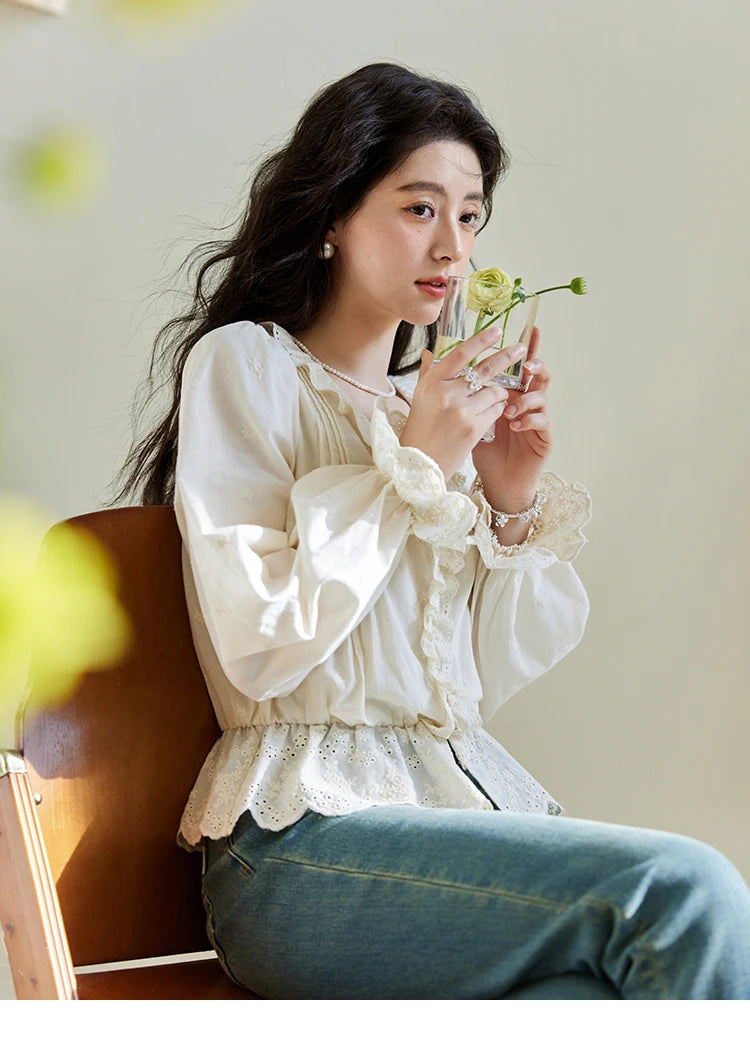 MISHOW Spring New French Shirts for Woman 2025 Long Sleeve V-neck Solid Loose Blouses Women Fashion Versatile Tops MXE14X1732