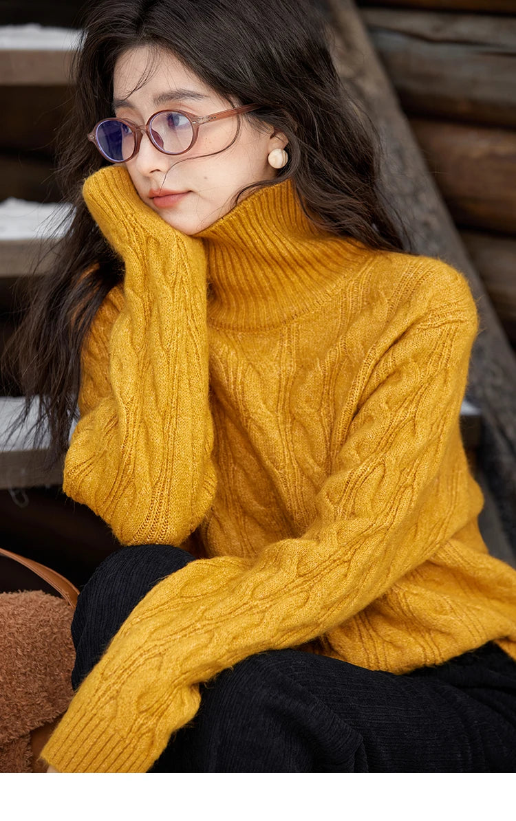 MISHOW Turtleneck Texture Solid Sweater Soft Warm Coat Winter Women Clothes Versatile Temperament Tops Office Lady MXD57Z1090