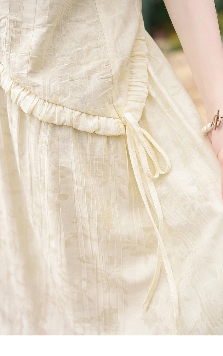 MISHOW French Sleeveless Suspender Dress for Women Summer Round Neck Auricularia Auricula Edge Lace-up Vest Dresses MXD26L1821