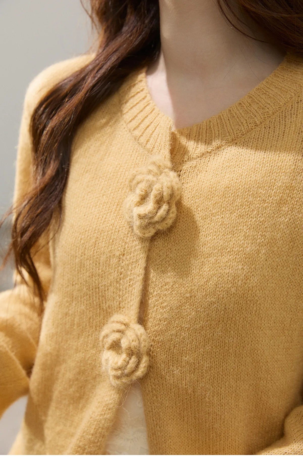 MISHOW Women's Flower Decor Mohair Fork Knit Cardigan 2026 Spring Crew Neck Long Sleeve Tops Casual Solid Sweater MXF15Z3051