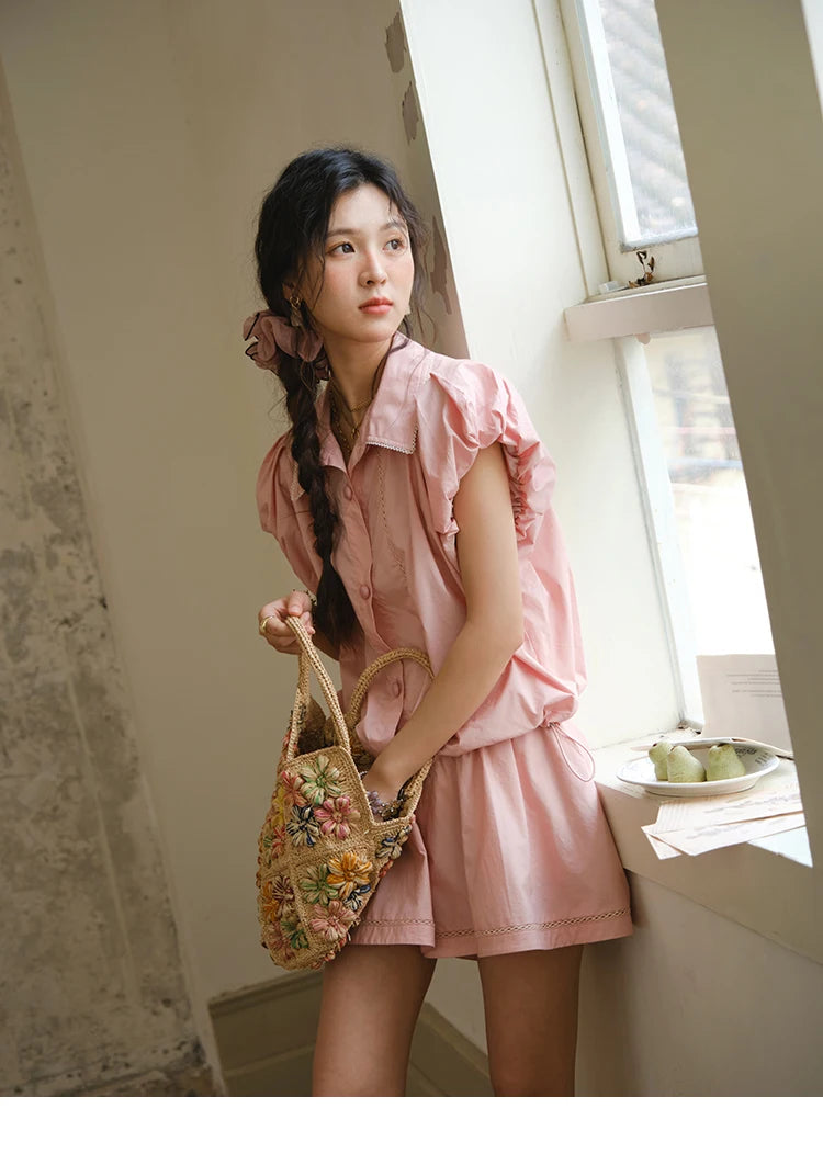 MISHOW 2 Pieces Set for Woman 2025 Summer New Loose Sweet Short Sleeve Button Shirt Casual Shorts Set Ladies Clothing MXE34T0591