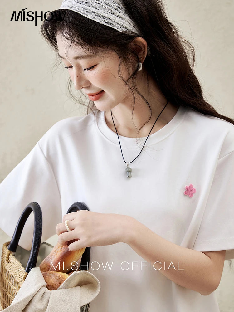 MISHOW Casual Graffiti T-shirt Women Summer 2025 Short Sleeve Round Neck Loose Shirts Female New Fashion Tops Lady MXE15T0475