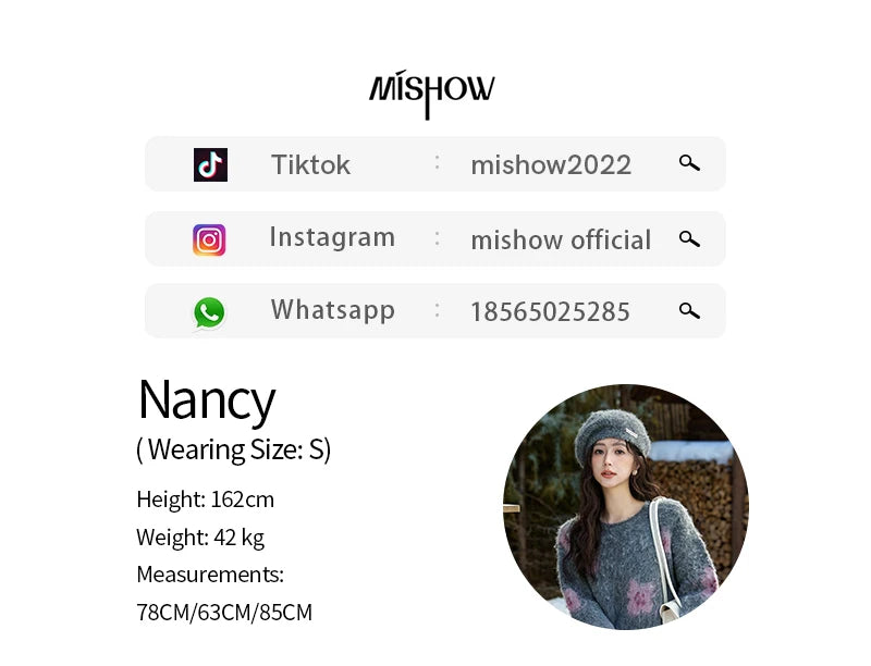 MISHOW Wool Yarn Plush Fur Flower O-Neck Pullover Knitted Sweater Women Clothes Warm Versatile Long-sleeved Tops MXD56Z1001