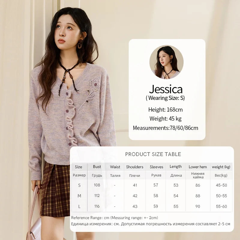 MISHOW Knitted Cardigan Women 2025 Autumn French Style Flower Embroidered V-neck Cardigan Luxury Long-sleeved Top MXE47Z2498