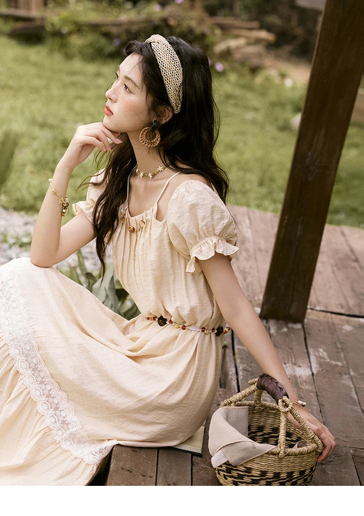 MISHOW French Holiday Summer Dresses Women Summer 2025 Short Sleeve Halter Neck Off-shoulder Long Dress Female New MXE31L2190