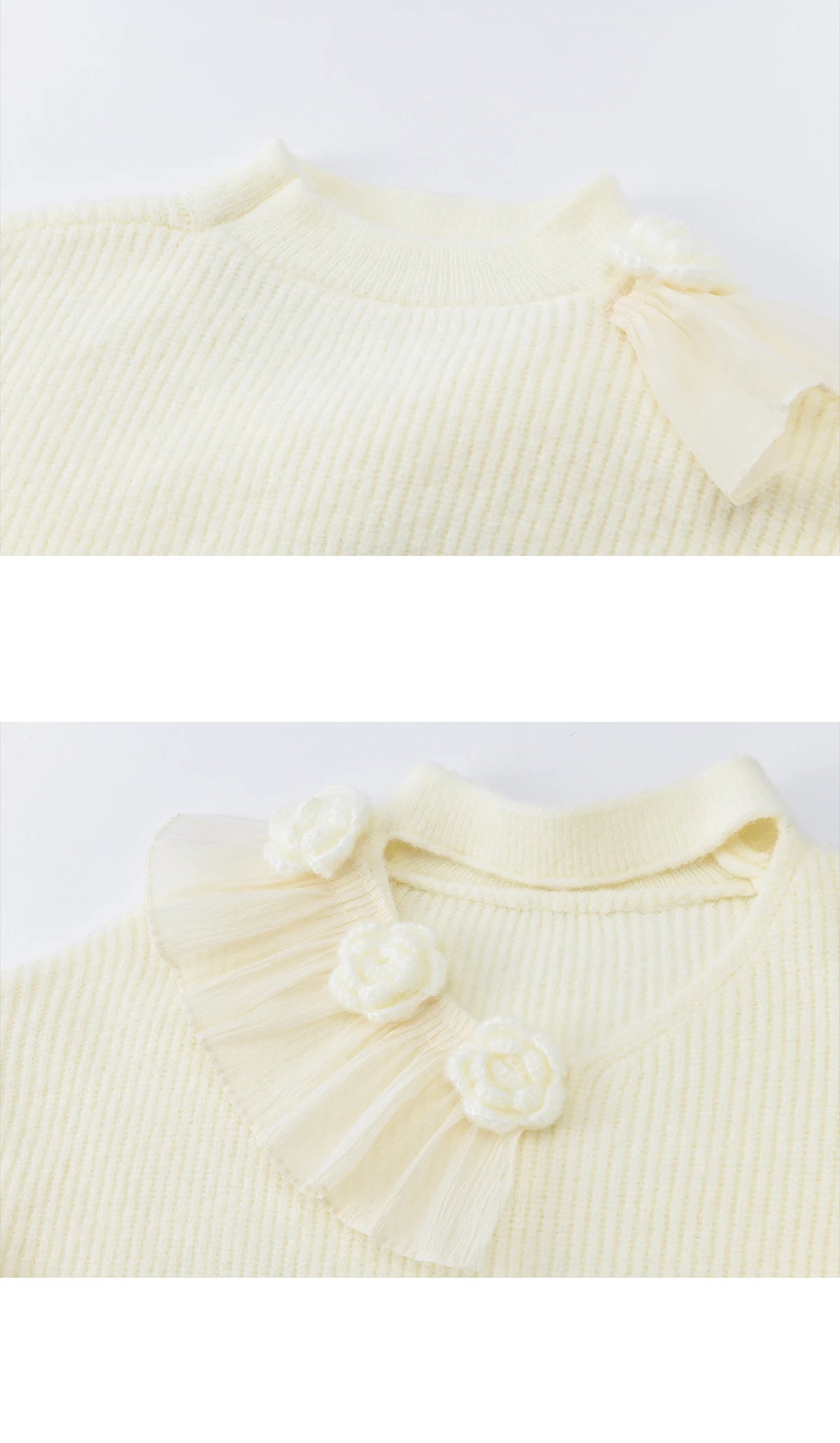 MISHOW Women's Cutout Neck Knitted Sweater 2025 Winter Ruffle Flower Decor Dropped Lantern Sleeves Pullover Tops MXE94Z2982