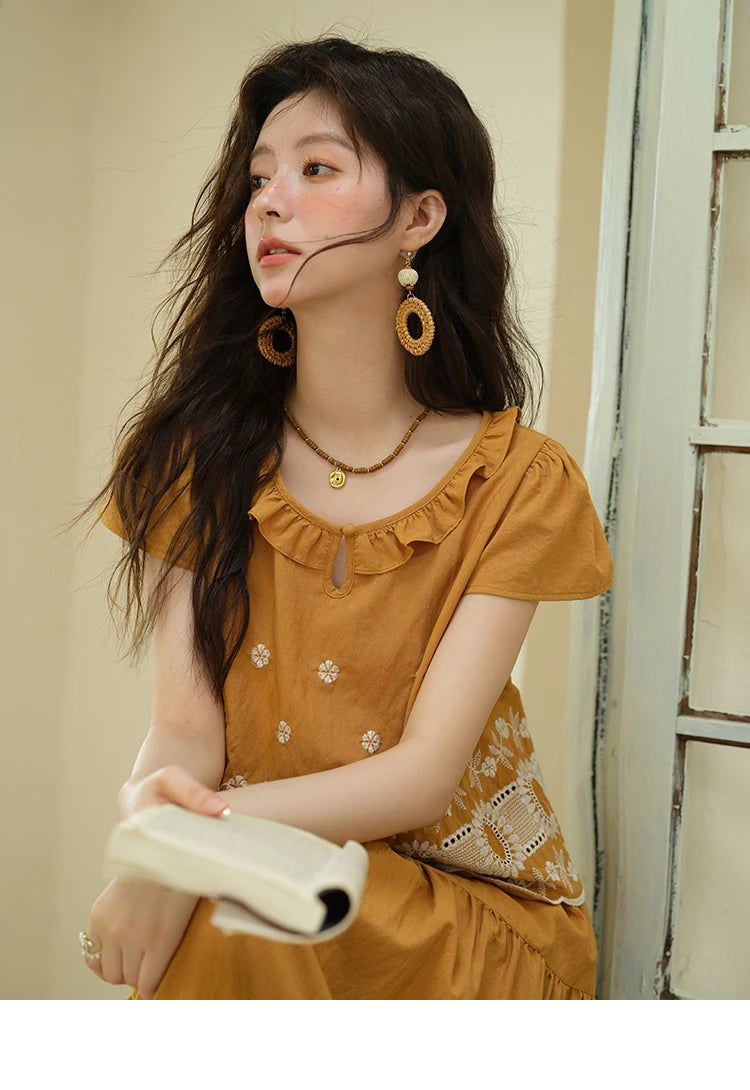 MISHOW Women's Clothing Two Piece Set 2025 French Lace Embroidery Blouse A-line Straight Half Skirt Ladies Summer Set MXE39T0645