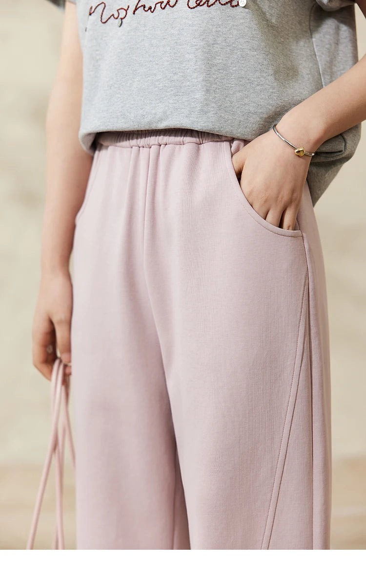 MISHOW Elastic Waist Sweatpants for Women Spring 2025 Versatile Solid Sports Pants Straight Leg Long Sickle Pants MXE14K0875