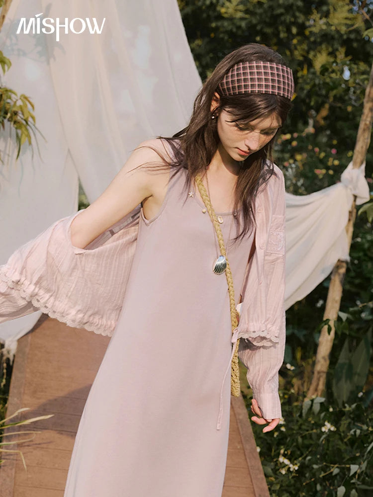 MISHOW Holiday Summer Vest Dresses Women 2025 New Solid Sleeveless Round Neck Slimming Long Dress Female Fashion MXE33L2205