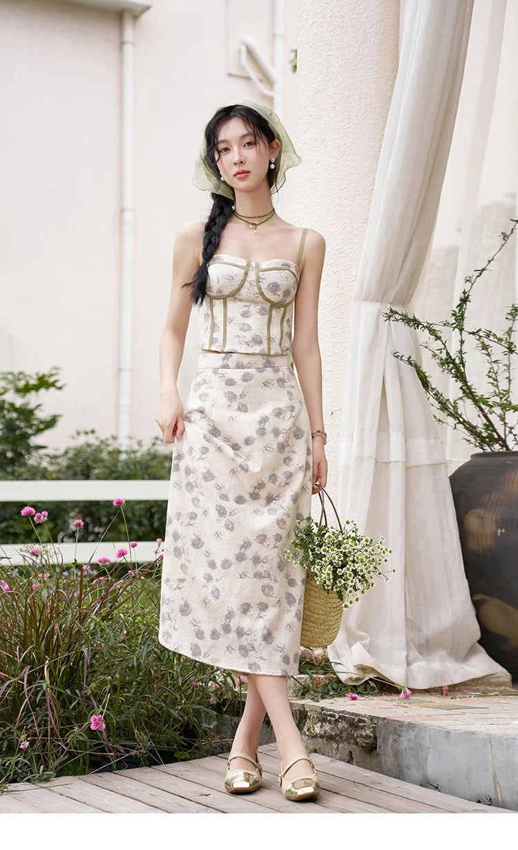 MISHOW Floral Camisole Skirt Separately Summer Adjustable Shoulder Straps Sleeveless Top Back Elastic Waist Skirts MXD14D0026