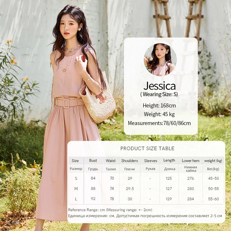 MISHOW Women's Vest Dress 2025 Summer Hand Woven Fried Dough Twists Waist Belt Slim Long Dress A-line Vacation Dress MXE34L2223