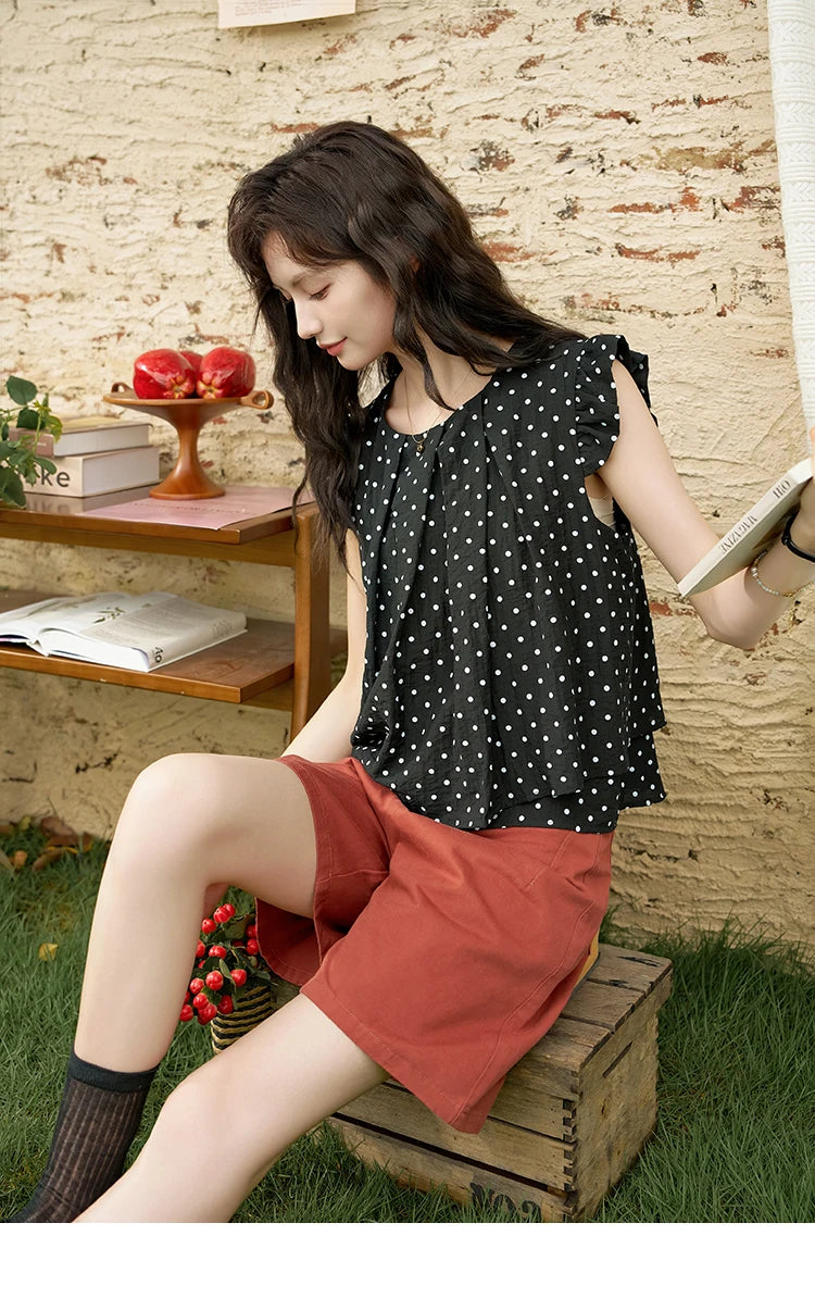 MISHOW Red Casual Shorts for Women 2024 Summer Korean Symmetrical Pocket High Waist Loose Straight Leg Short Pants MXD25K0679