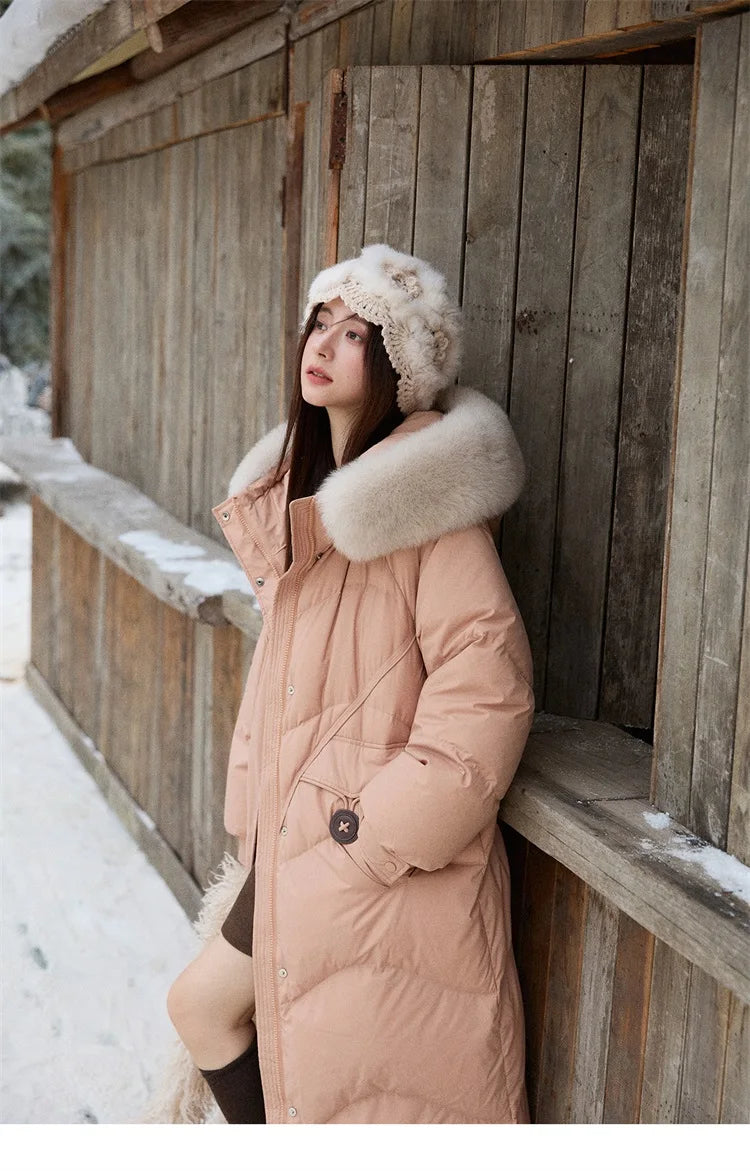 MISHOW Fox Fur Collar Down Jacket for Women 2025 Winter Fashion 90% White Duck Down Thickened Coat Warm Long Coat MXE51Y0082