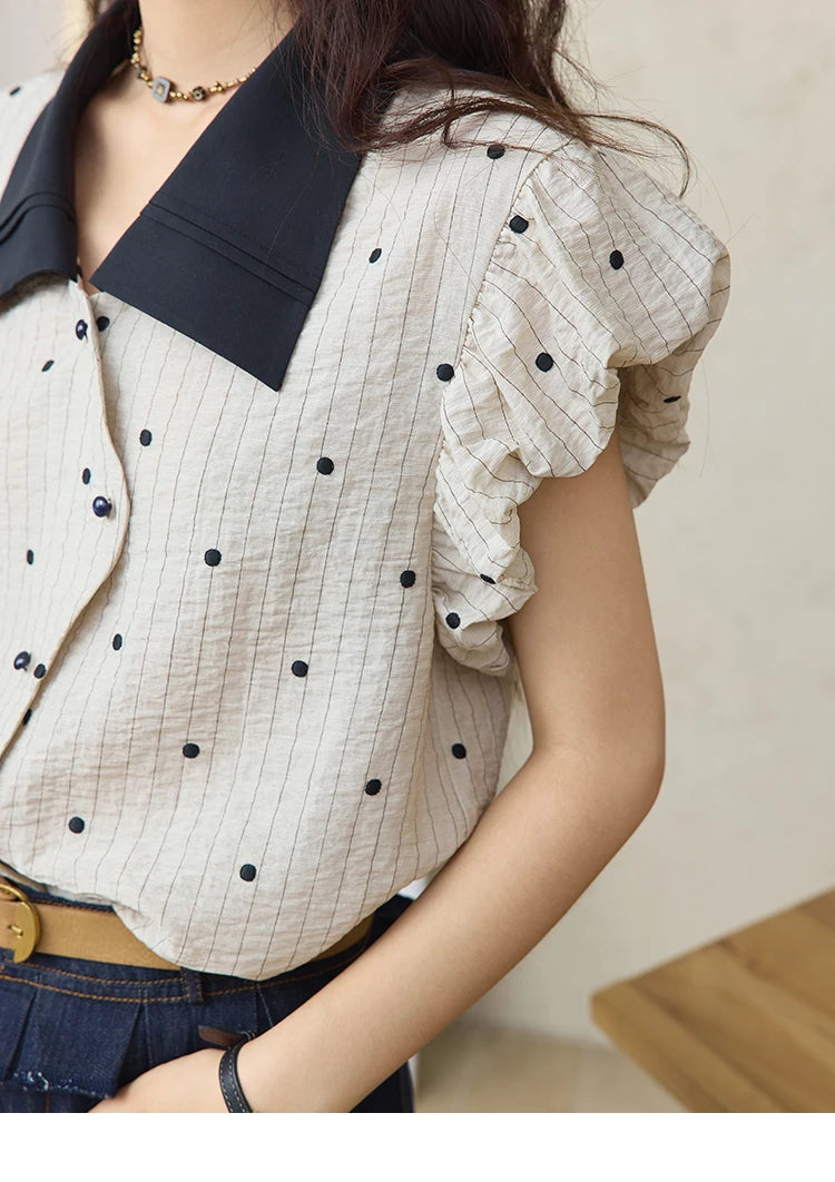 MISHOW Summer Office Lady Blouses Women 2025 Short Sleeve Turn-down Collar Polka Dot Shirts Female Fashion Slim Tops MXE31C0776